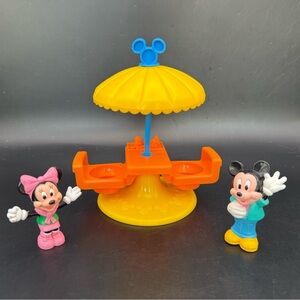 1989 Mattel DISNEY MICKEYTOWN ICE CREAM  Playset Carousel Table, Minnie, Mickey